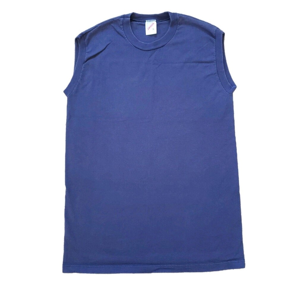Vintage 90s Jerzees Blue Blank Sz Small USA Made Mens Tank Top Plain Sleeveless